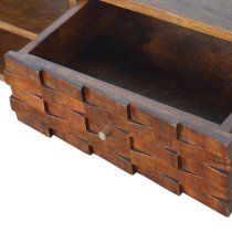 Tufa Wooden Tile Carved TV Stand In Chestnut