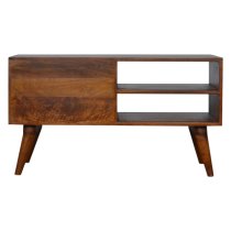 Tufa Wooden Tile Carved TV Stand In Chestnut