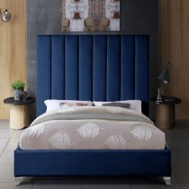 Aerostone Plush Velvet Upholstered Single Bed In Blue