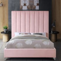 Aerostone Plush Velvet Upholstered Double Bed In Pink