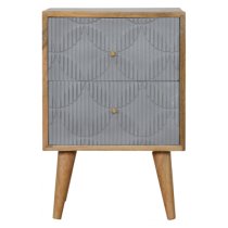 Tufa Wooden Geometric Carved Bedside Cabinet In Oak Ish And Grey