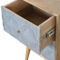 Tufa Wooden Geometric Carved Bedside Cabinet In Oak Ish And Grey