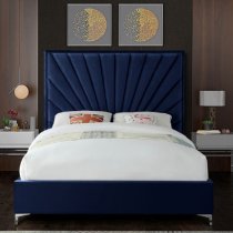 Einod Plush Velvet Upholstered Small Double Bed In Blue