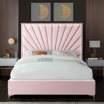 Einod Plush Velvet Upholstered Double Bed In Pink