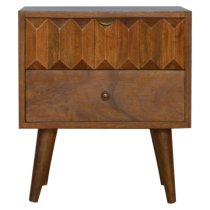 Tufa Wooden Prism Carved Bedside Cabinet In Chestnut 2 Drawers