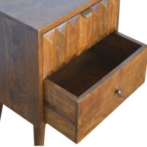 Tufa Wooden Prism Carved Bedside Cabinet In Chestnut 2 Drawers