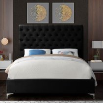 Campione Plush Velvet Upholstered Small Double Bed In Black