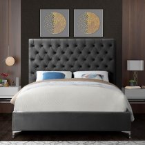 Campione Plush Velvet Upholstered Double Bed In Steel