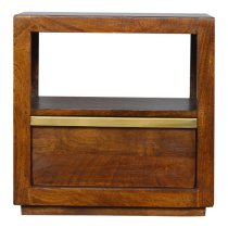 Nutty Wooden Bedside Cabinet In Chestnut With Gold Bar