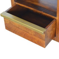 Nutty Wooden Bedside Cabinet In Chestnut With Gold Bar