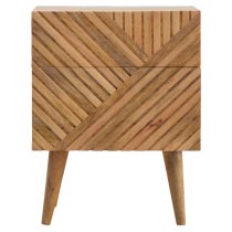 Tophi Wooden Line Carving Bedside Cabinet In Oak Ish 2 Drawers