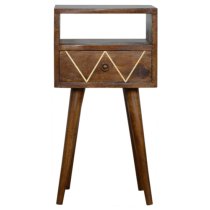 Amish Wooden Petite Brass Inlay Bedside Cabinet In Chestnut