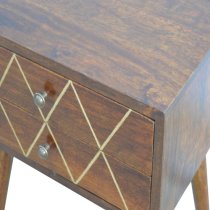 Amish Wooden Brass Inlay Bedside Cabinet In Chestnut 2 Drawers