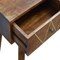 Amish Wooden Brass Inlay Console Table In Chestnut With 2 Drawer