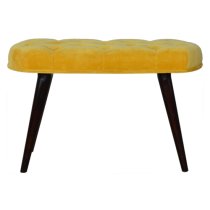 Aqua Velvet Deep Button Hallway Bench In Mustard And Walnut