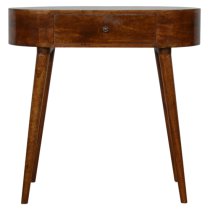 Lasix Wooden Circular Console Table In Chestnut With 1 Drawer