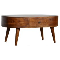 Lasix Wooden Circular Coffee Table In Chestnut With 2 Drawers