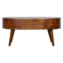 Lasix Wooden Circular Coffee Table In Chestnut With 2 Drawers