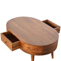 Lasix Wooden Circular Coffee Table In Chestnut With 2 Drawers