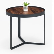 Lamis Wooden Lamp Table In Walnut With Black Metal Base