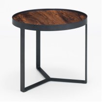 Lamis Wooden Lamp Table In Walnut With Black Metal Base