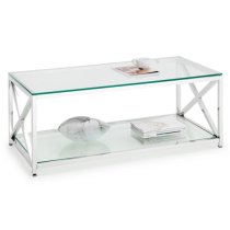 Maemi Glass Coffee Table With Chrome Stainless Steel Frame