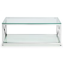 Maemi Glass Coffee Table With Chrome Stainless Steel Frame