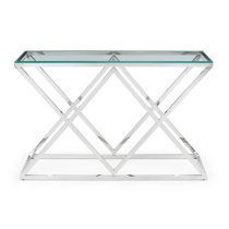 Balesego Clear Glass Top Console Table With Chrome Base