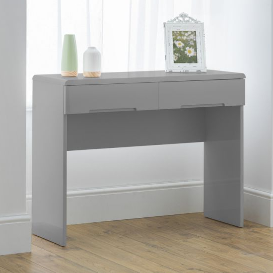 Magaly Wooden Dressing Table In Grey High Gloss With 2 Drawers