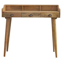 Ouzel Wooden Gallery Back Study Desk In Oak Ish With 3 Drawers