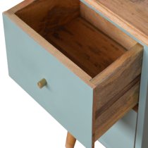 Berth Wooden Bedside Cabinet In Green Hand Painted And Oak