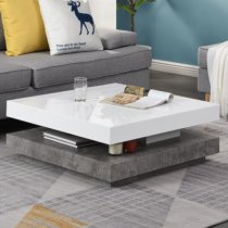 Hugo Rotating Gloss Coffee Table In White And Concrete Effect