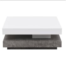 Hugo Rotating Gloss Coffee Table In White And Concrete Effect