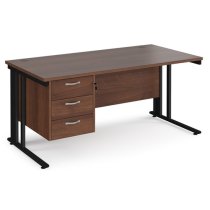 Melor 1600mm Computer Desk In Walnut And Black With 3 Drawers