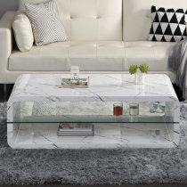 Xono High Gloss Coffee Table With Shelf In Vida Marble Effect