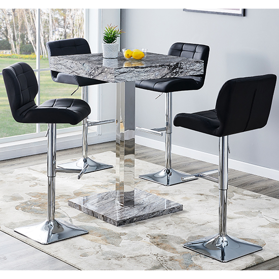 Topaz Melange Marble Effect Bar Table 4 Candid Black Stools