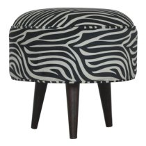 Aqua Velvet Nordic Style Footstool In Zebra Printed And Walnut