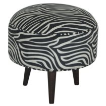 Aqua Velvet Nordic Style Footstool In Zebra Printed And Walnut