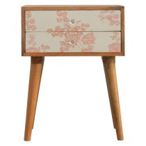 Hedley Wooden Bedside Cabinet In Pink Floral Screen Printed