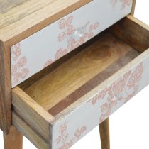 Hedley Wooden Bedside Cabinet In Pink Floral Screen Printed