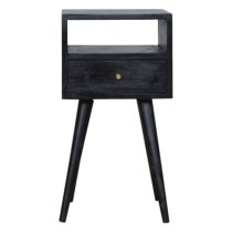 Tufa Wooden Petite Bedside Cabinet In Ash Black