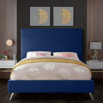 Jonesboro Plush Velvet Upholstered Single Bed In Blue