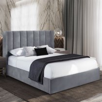 Manchester Plush Velvet Upholstered Double Bed In Steel