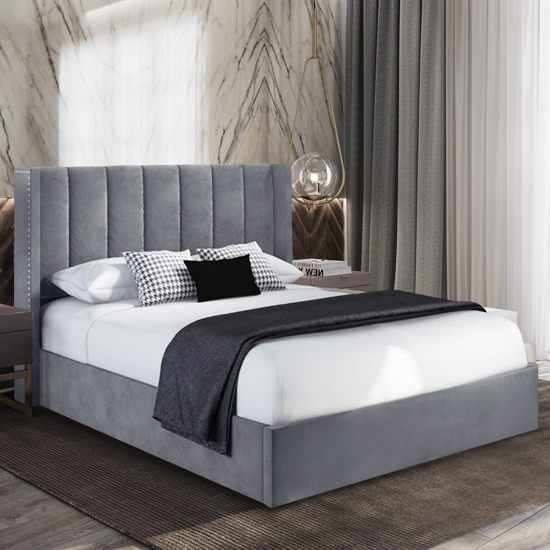 Manchester Plush Velvet Upholstered Double Bed In Steel