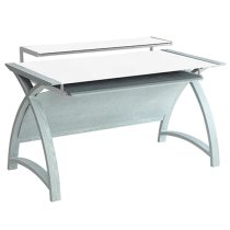 Cohen Large Curve White Glass Top Computer Desk In Grey