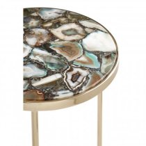 Sauna Round Agate Side Table With Gold Steel Frame In Green