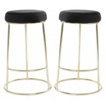 Intercrus Black Velvet Bar Stools With Gold Frame In A Pair