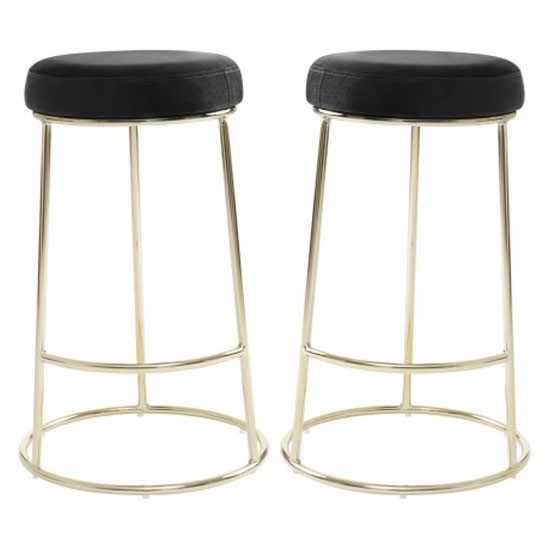 Intercrus Black Velvet Bar Stools With Gold Frame In A Pair