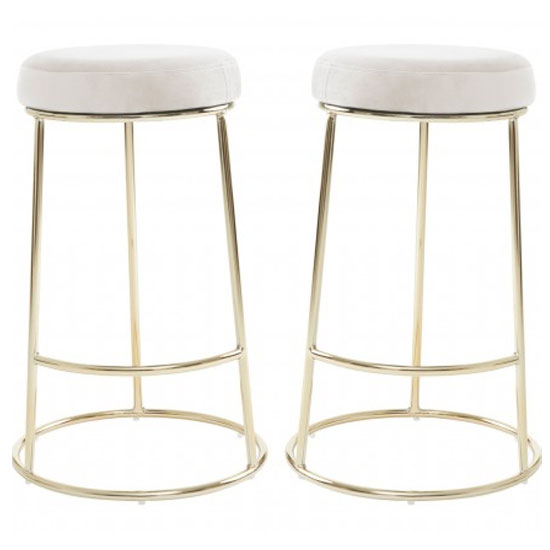 Intercrus Cream Velvet Bar Stools With Gold Frame In A Pair