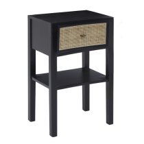 Corson Cane Rattan Wooden Bedside Table With 1 Drawer In Black